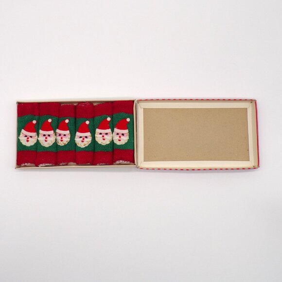 VTG Christmas Santa Coasters Chadwick Miller Knit Felt Koozies Set 6 Japan 60s - Picture 4 of 13